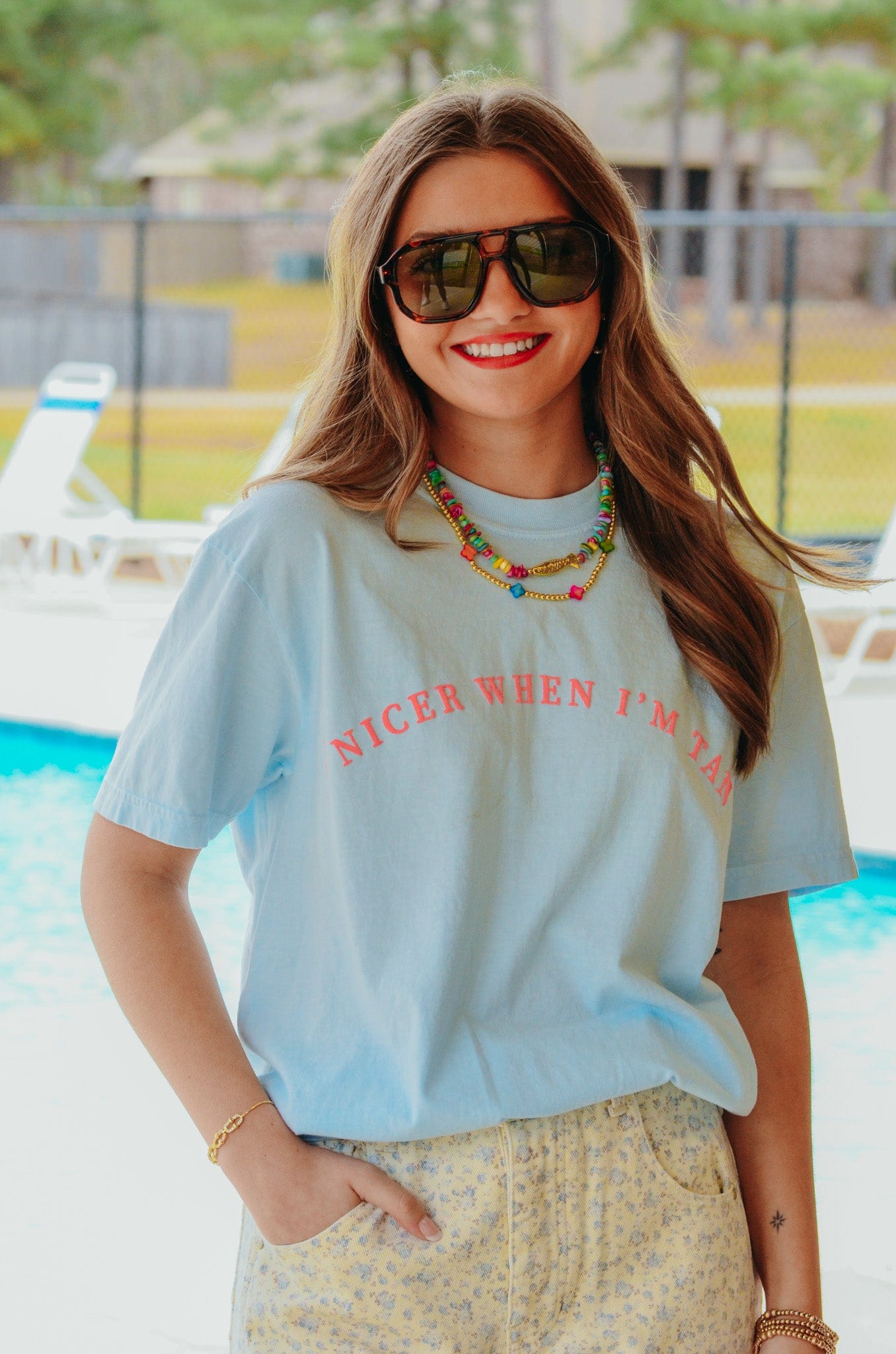 Nicer When I'm Tan Light Blue Tee by Southern Bliss Company, Southern lifestyle apparel detail photo 7