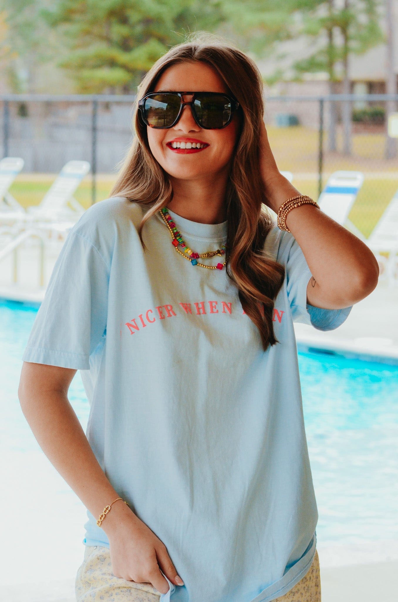 Nicer When I'm Tan Light Blue Tee by Southern Bliss Company, Southern lifestyle apparel detail photo 5