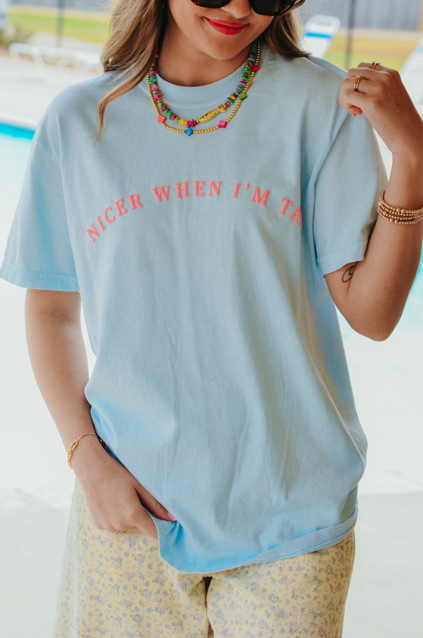 Nicer When I'm Tan Light Blue Tee by Southern Bliss Company, Southern lifestyle apparel detail photo 4