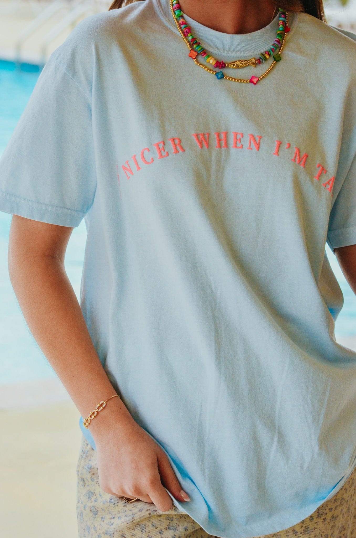 Nicer When I'm Tan Light Blue Tee by Southern Bliss Company, Southern lifestyle apparel detail photo 3