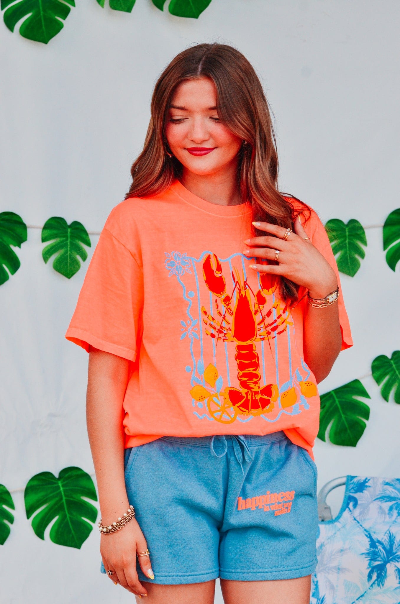 Lobster Life Neon Orange Tee by Southern Bliss Company, Southern lifestyle apparel detail photo 7