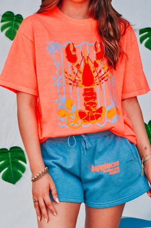 Lobster Life Neon Orange Tee by Southern Bliss Company, Southern lifestyle apparel detail photo 4