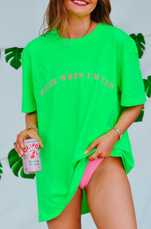 Nicer When I'm Tan Neon Green Tee by Southern Bliss Company, Southern lifestyle apparel detail photo 8