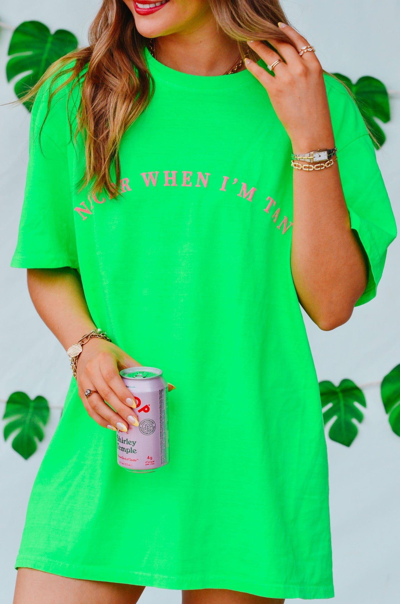 Nicer When I'm Tan Neon Green Tee by Southern Bliss Company, Southern lifestyle apparel detail photo 5