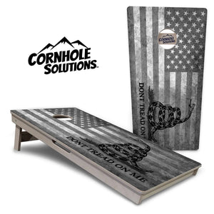 DTOM B&W Flag Cornhole Boards - Professional Tournament Series by Cornhole Solutions, custom cornhole board main product photo