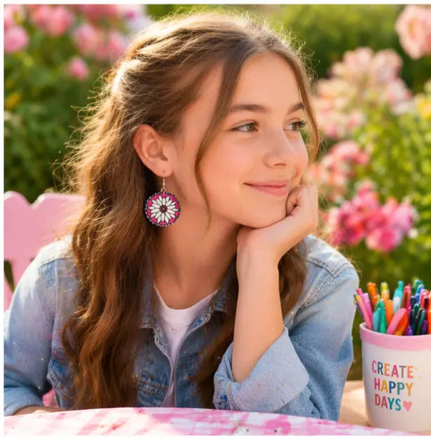 The Tween Space Daisy Pop Earrings — Bright Flower Dangles | Handcrafted by Nora by The Tween Space, handmade jewelry detail photo 3
