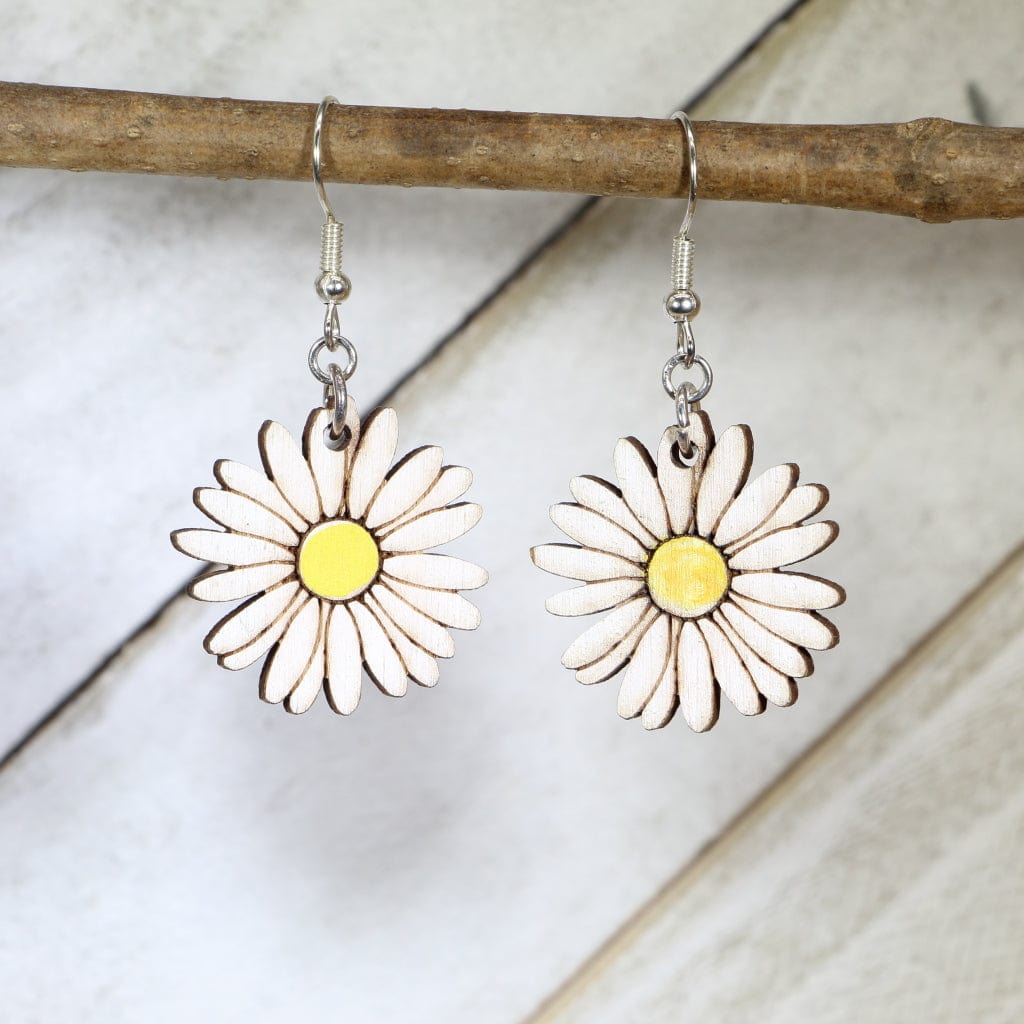 Daisy Wooden Earrings | Floral Garden Jewelry by Cate's Concepts, LLC, handmade jewelry main product photo