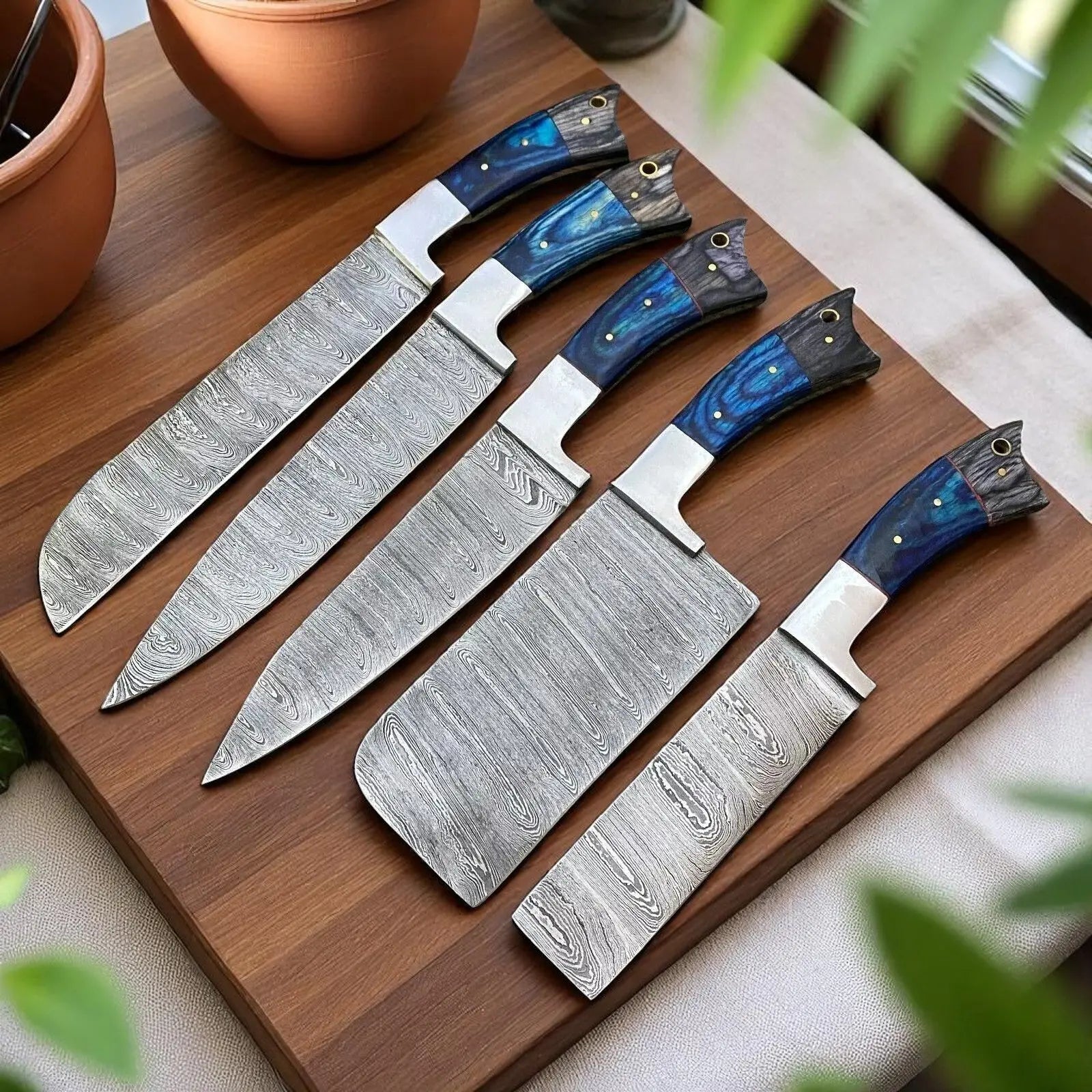 Damascus Chef Knife Set – 5-Piece Full Tang Forged Blades by Damascus Knife Store, Damascus knife main product photo