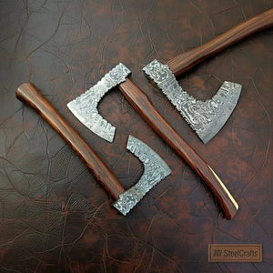 Custom Handmade Bearded Viking Axe with Damascus Steel Blade and Hardwood Handle | JW SteelCrafts by JW SteelCrafts, Southern lifestyle apparel detail photo 3