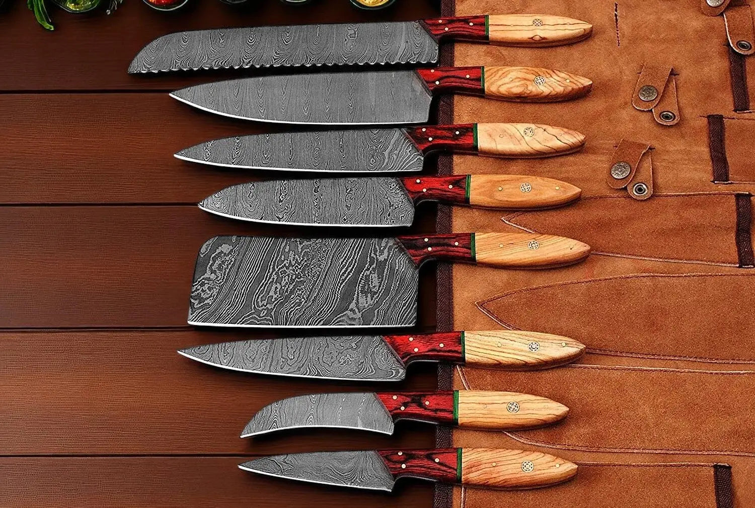Damascus Steel Knives Set – 8-Piece Full Tang Forged Collection by Damascus Knife Store, Southern lifestyle apparel main product photo