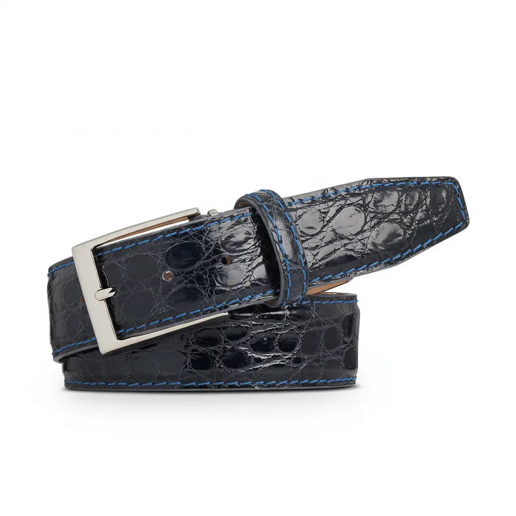 Dark Gray Caiman Crocodile Leather Belt by Roger Ximenez: Bespoke Belts and Leather Accessories, handmade leather goods detail photo 4