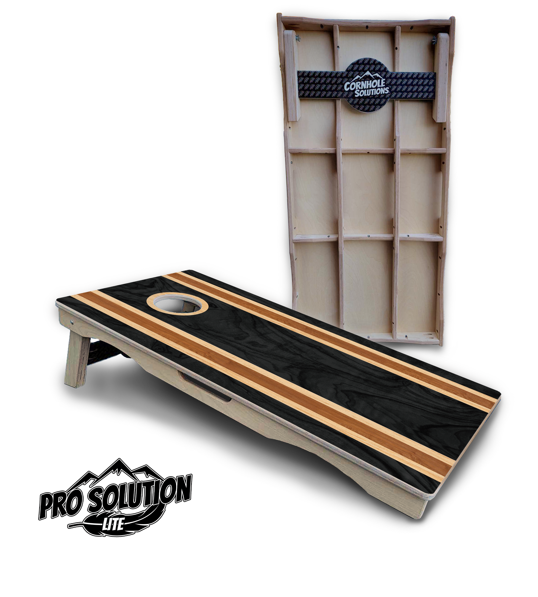 Dark Wood Stripes Cornhole Boards - Pro Solution Lite Series by Cornhole Solutions, custom cornhole board main product photo