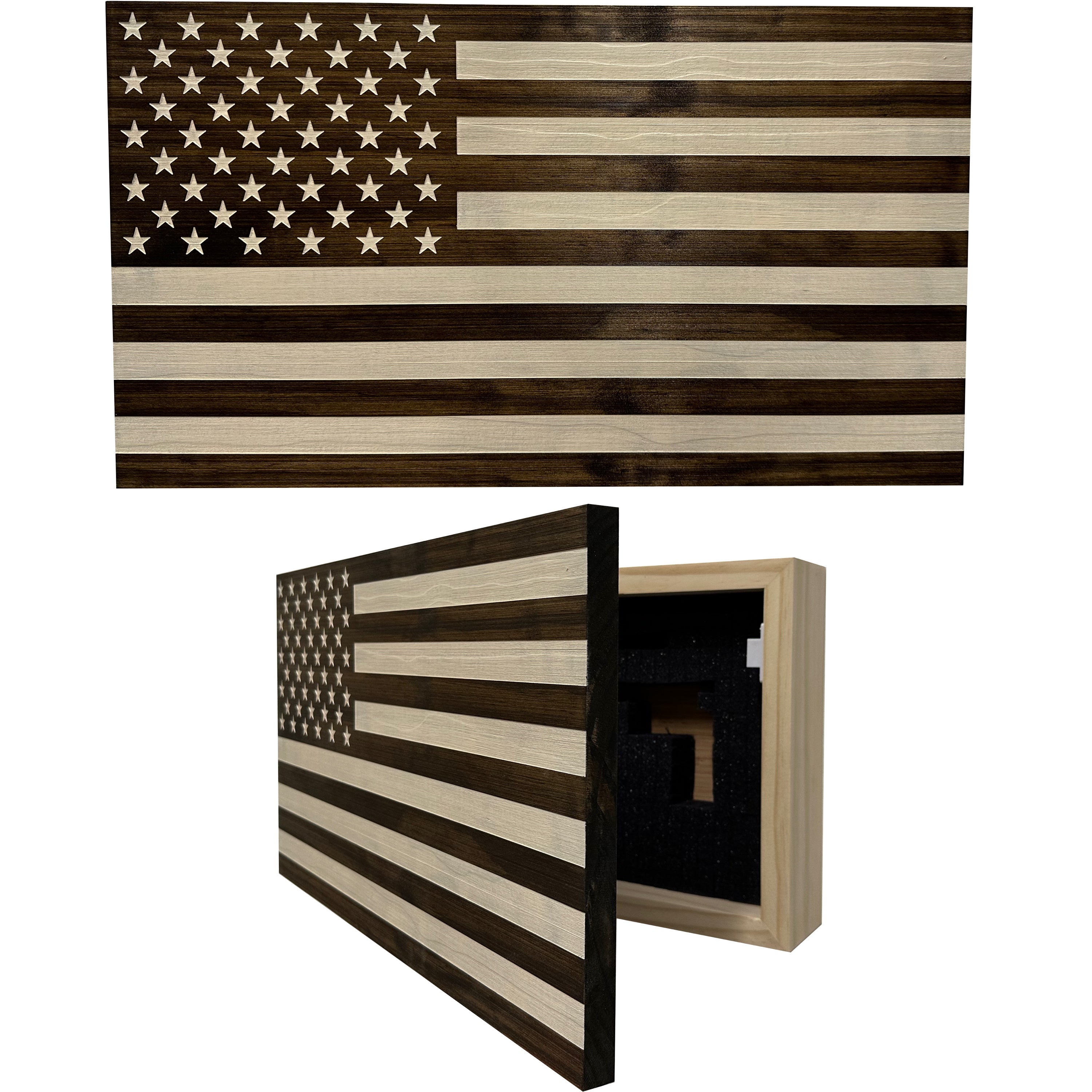 American Flag Decorative & Secure Wall-Mounted Gun Cabinet (Dark Walnut) by Bellewood Designs, Southern home decor main product photo