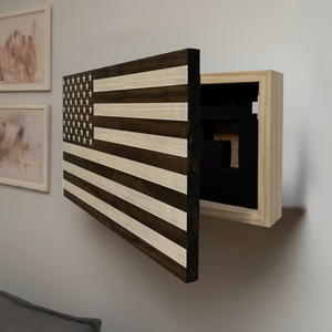 American Flag Decorative & Secure Wall-Mounted Gun Cabinet (Dark Walnut) by Bellewood Designs, Southern home decor detail photo 2