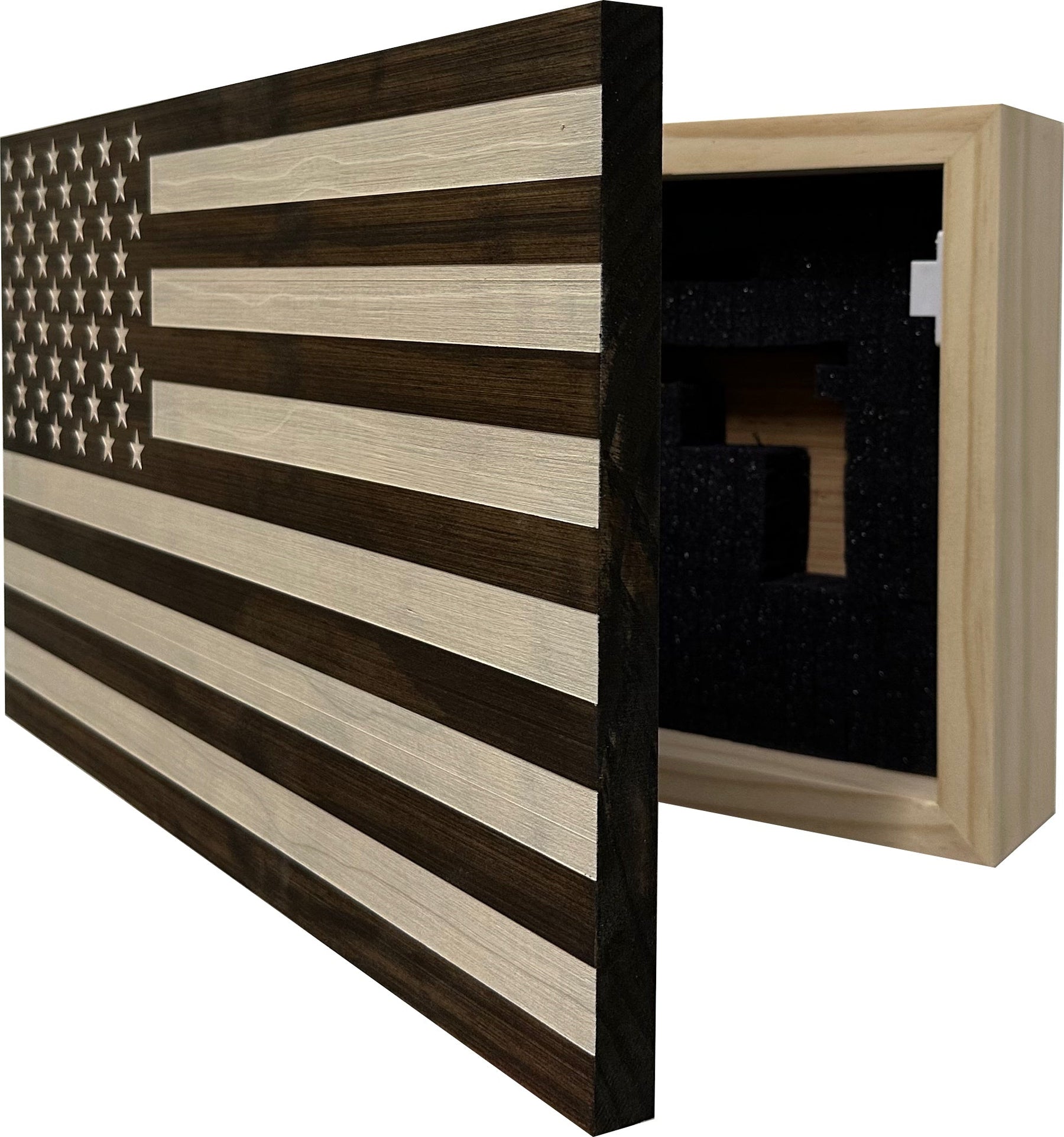 American Flag Decorative & Secure Wall-Mounted Gun Cabinet (Dark Walnut) by Bellewood Designs, Southern home decor detail photo 5