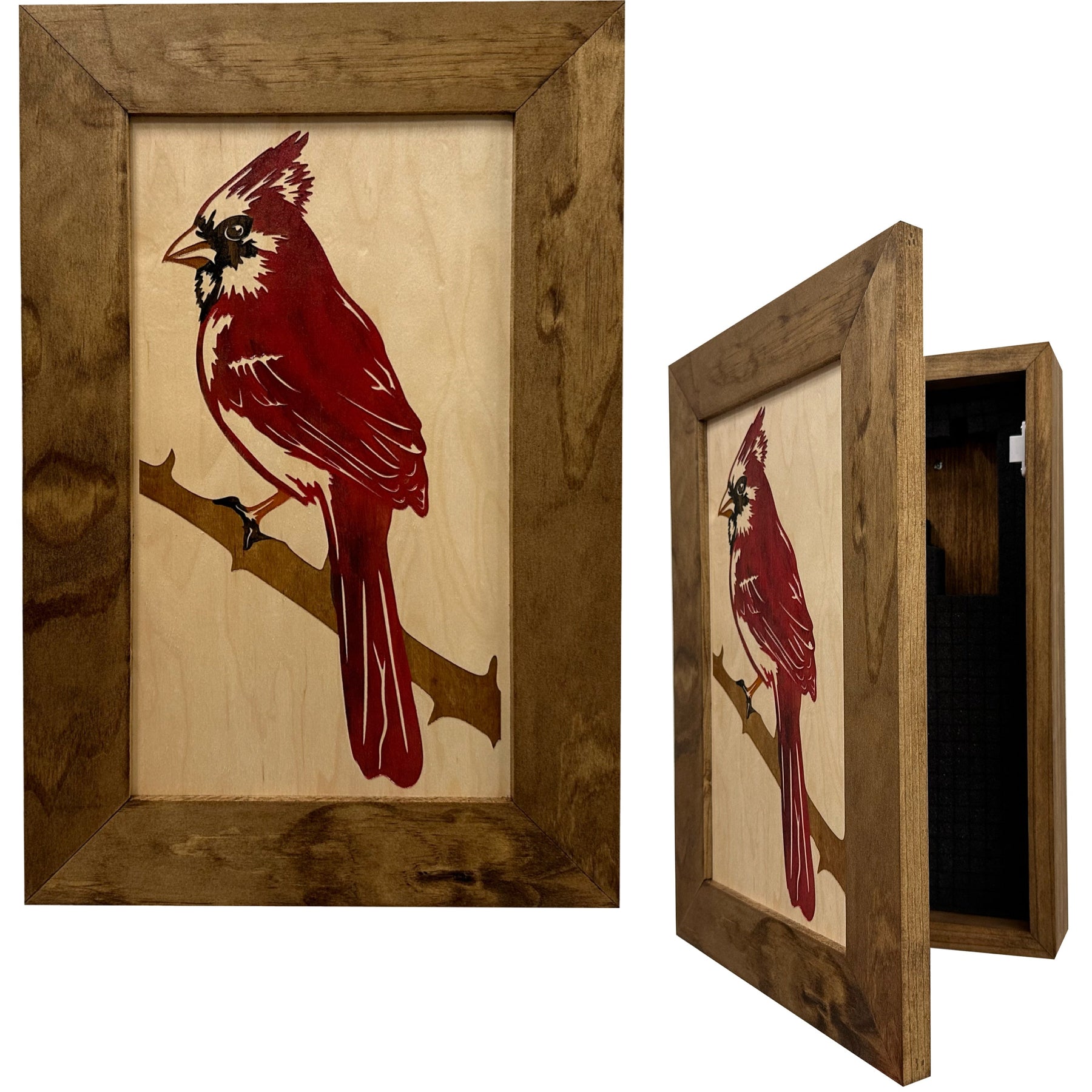 Red Cardinal Bird Gun Concealment Furniture - Handcrafted Hidden Gun Storage Wall Decor - Hidden Gun Shelf with Magnetic Lock for Quick Access by Bellewood Designs, Southern home