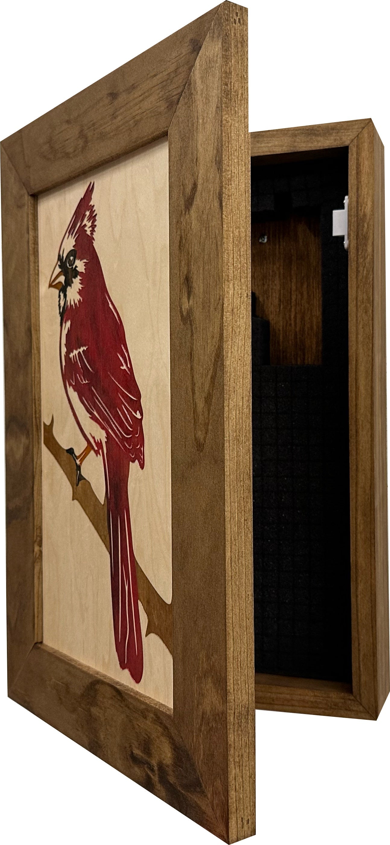 Red Cardinal Bird Gun Concealment Furniture - Handcrafted Hidden Gun Storage Wall Decor - Hidden Gun Shelf with Magnetic Lock for Quick Access by Bellewood Designs, Southern home