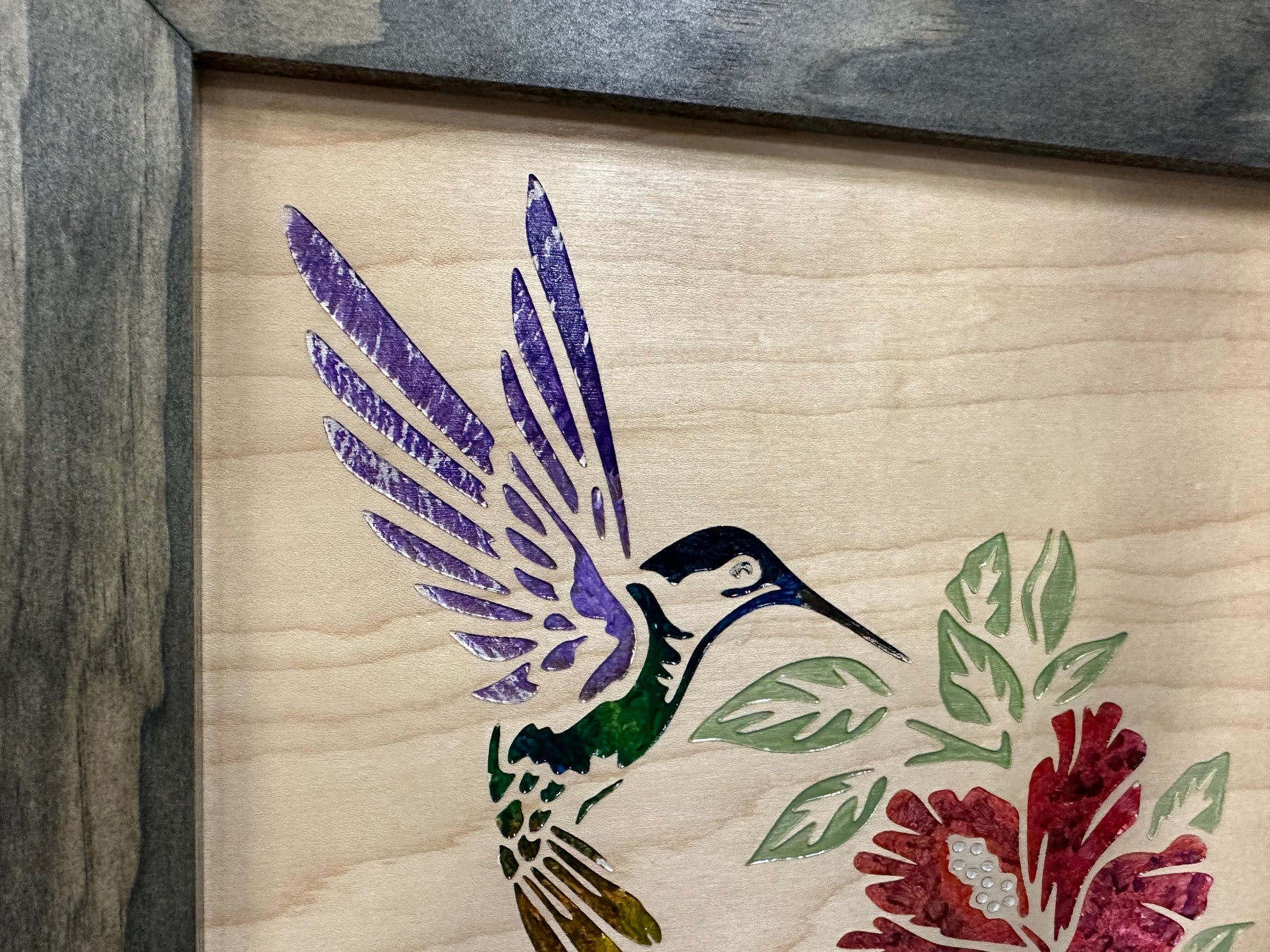 Decorative Wooden Gun Safe with Hummingbird and Hibiscus by Bellewood Designs, Southern home decor detail photo 8