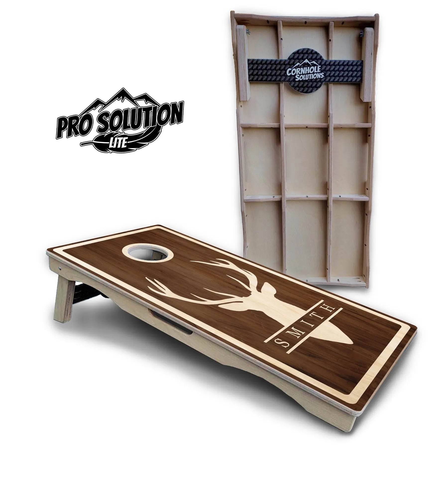 Deer Head Name Cornhole Boards - Pro Solution Lite Series by Cornhole Solutions, custom cornhole board main product photo