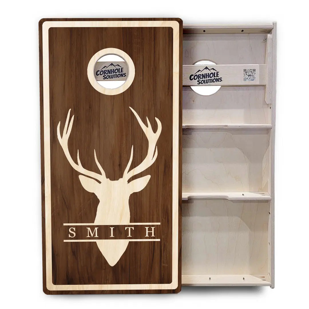 Deer Head Name Cornhole Boards - Professional Tournament Series - Personalized by Cornhole Solutions, custom cornhole board detail photo 3
