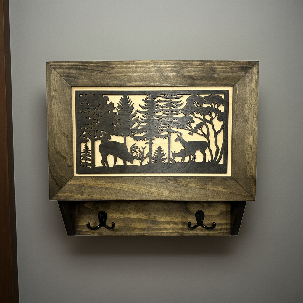 Gun Concealment Furniture - Deer Hunter Coat Rack Hidden Wall Safe with Hooks for Coats, Bags, & Hats - Quick Access Hidden Gun Storage - Wood Gun Cab by Bellewood Designs