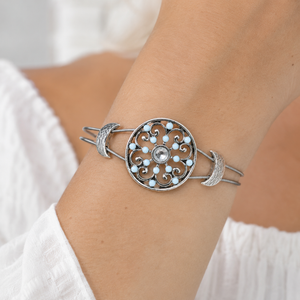 Light Blue and Silver Guitar String Bracelet by N Harmony Jewelry, handmade jewelry detail photo 2
