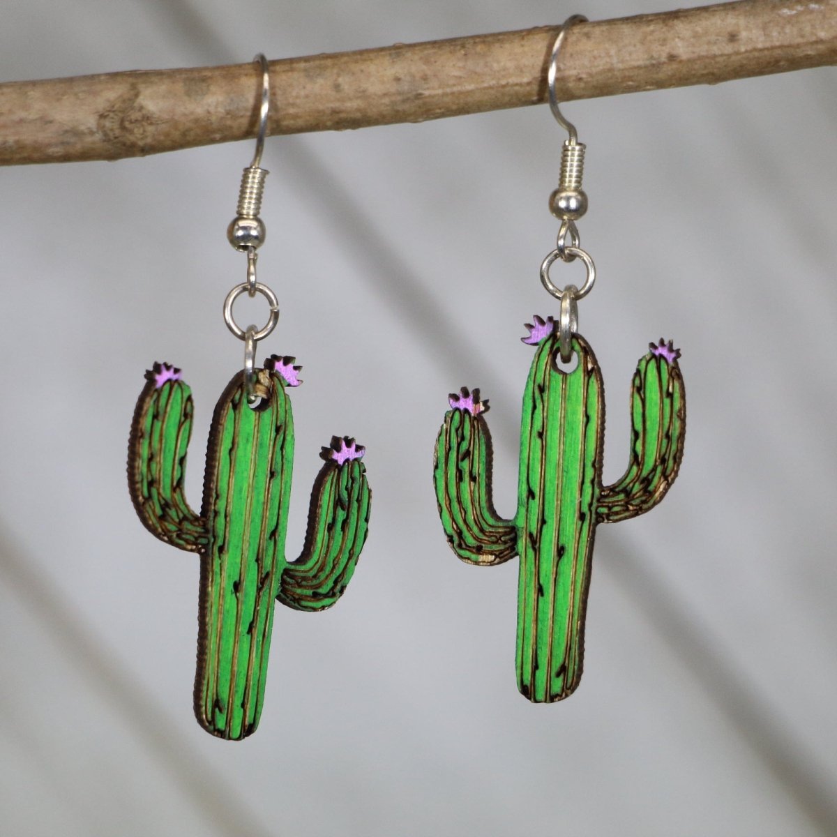 Desert Cactus Wooden Earrings | Southwest Plant Jewelry by Cate's Concepts, LLC, handmade jewelry main product photo
