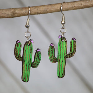 Desert Cactus Wooden Earrings | Southwest Plant Jewelry by Cate's Concepts, LLC, handmade jewelry main product photo