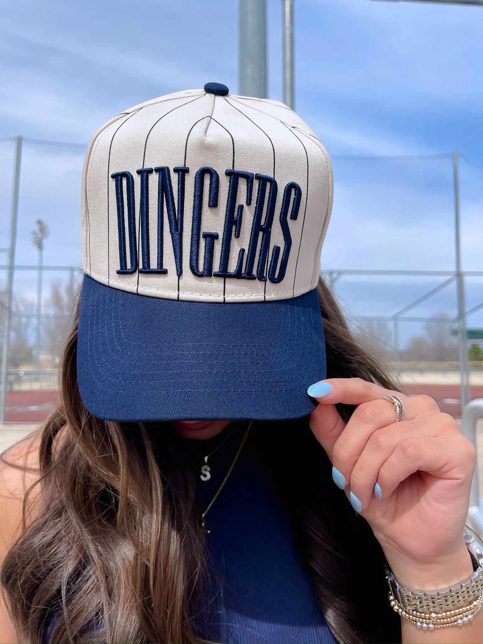 Dingers - Stripe Vintage Trucker Hat by KenzKustomz, Southern lifestyle apparel detail photo 2