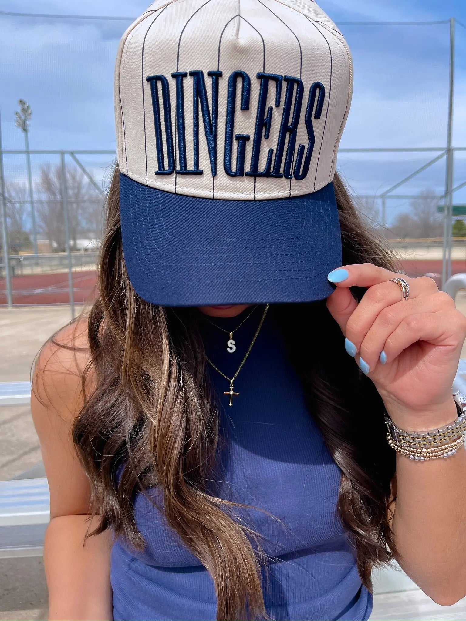 Dingers - Stripe Vintage Trucker Hat by KenzKustomz, Southern lifestyle apparel detail photo 3