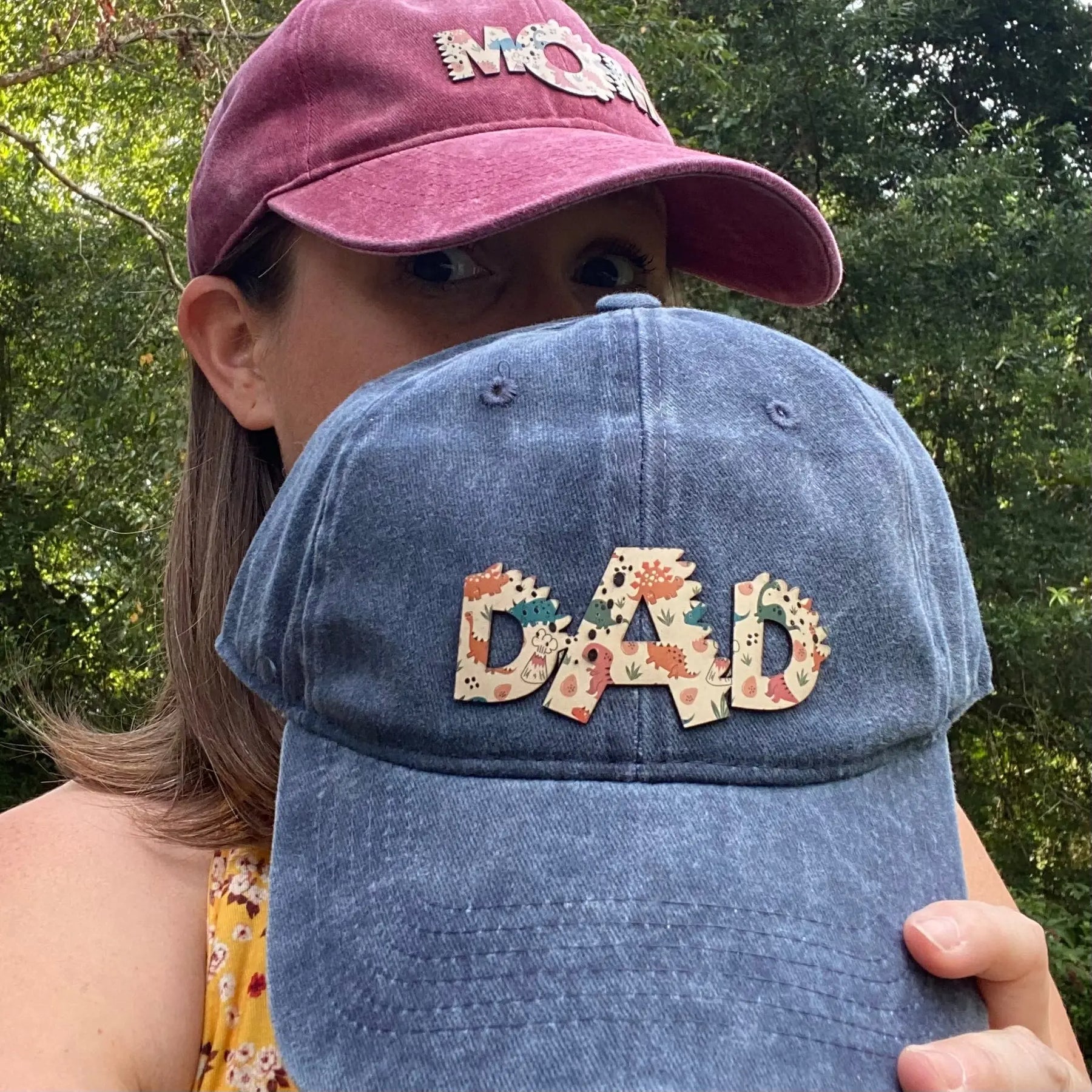 Dino Family Mom and Dad Patch Hats by Poor Hog Customs, Southern lifestyle apparel detail photo 2