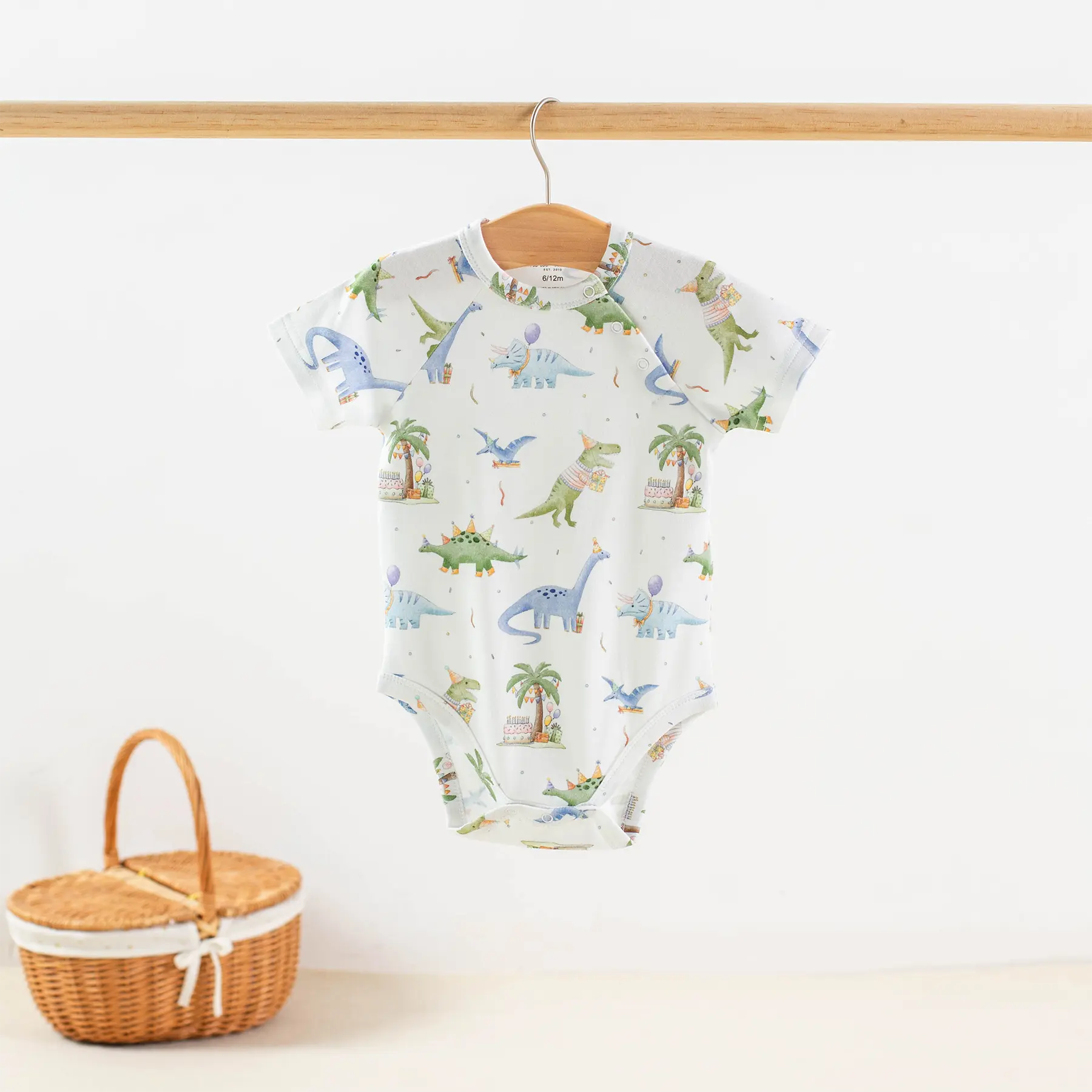 Dino-mite Birthday Organic Cotton Baby Onesie by Nola Tawk, Southern lifestyle apparel main product photo