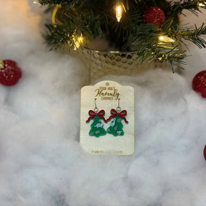Dinosaur Christmas Tree Earrings by Poor Hog Customs, handmade jewelry detail photo 7
