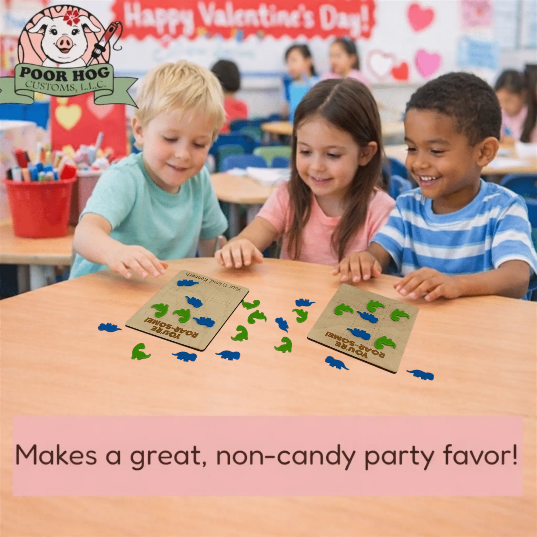 Dinosaur Tic Tac Toe Valentine Game by Poor Hog Customs, board games detail photo 2