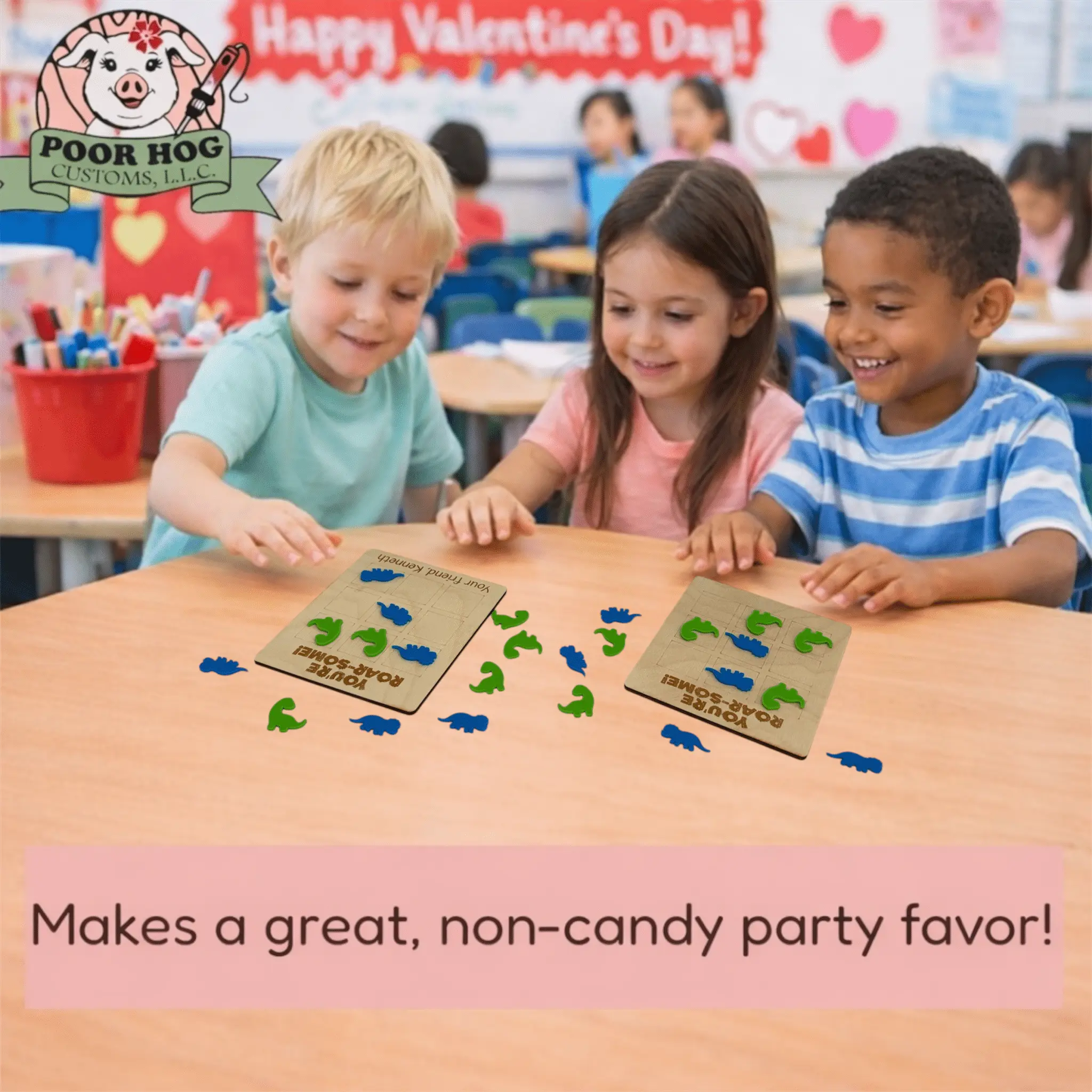Dinosaur Tic Tac Toe Valentine Game by Poor Hog Customs, board games detail photo 2