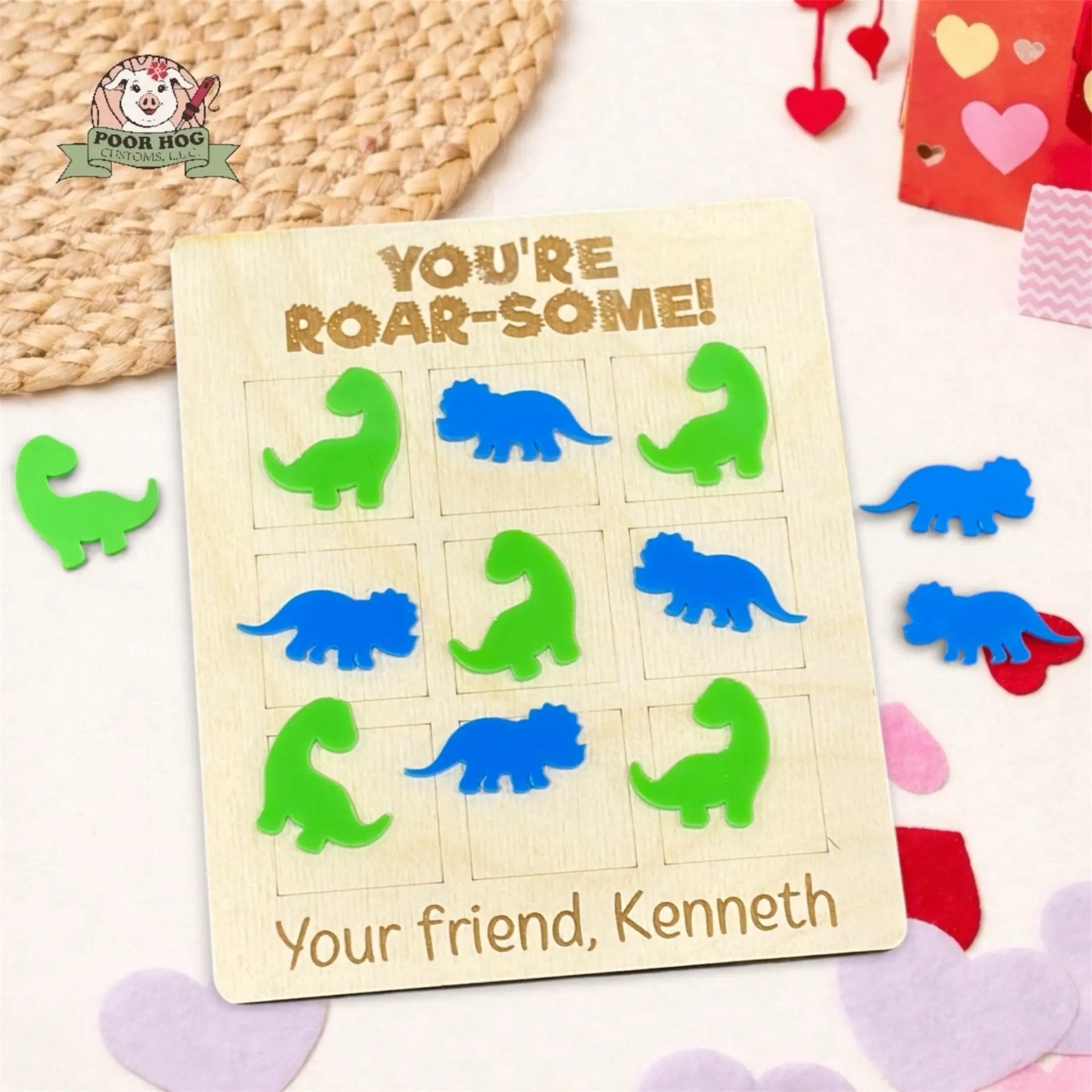 Dinosaur Tic Tac Toe Valentine Game by Poor Hog Customs, board games detail photo 3