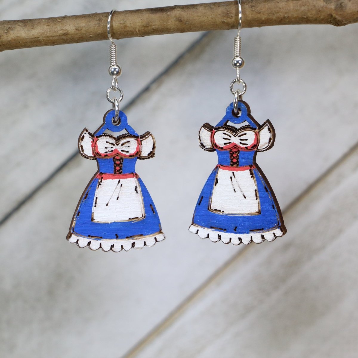 Dirndl Dress Wooden Earrings | Oktoberfest Bavarian Jewelry by Cate's Concepts, LLC, handmade jewelry main product photo