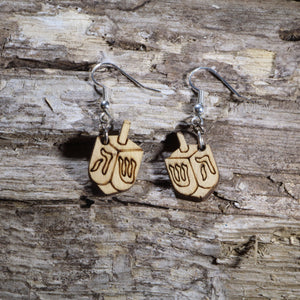 Dreidel Wooden Dangle Earrings | Hanukkah Holiday Earrings by Cate's Concepts, LLC