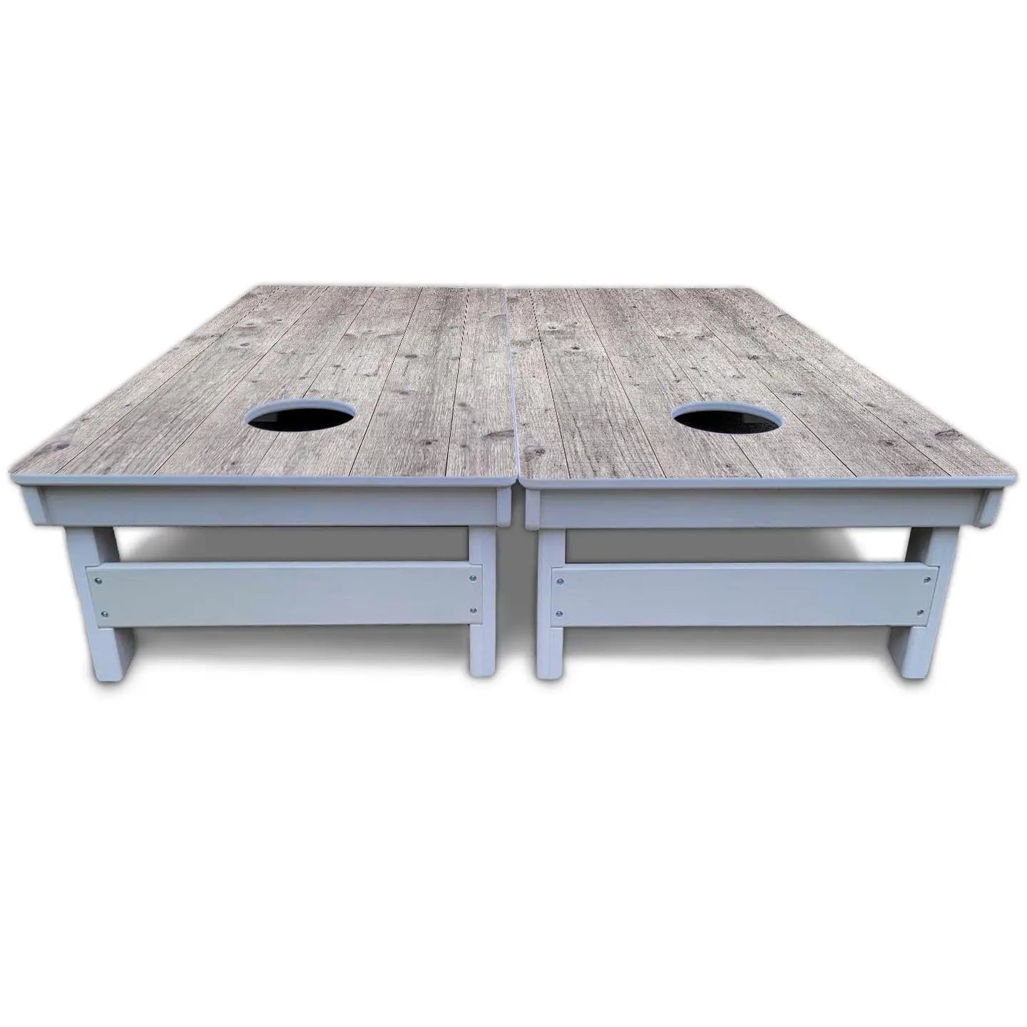 Driftwood Grey Stained Cornhole Boards - All Weather Series by Cornhole Solutions, custom cornhole board detail photo 6