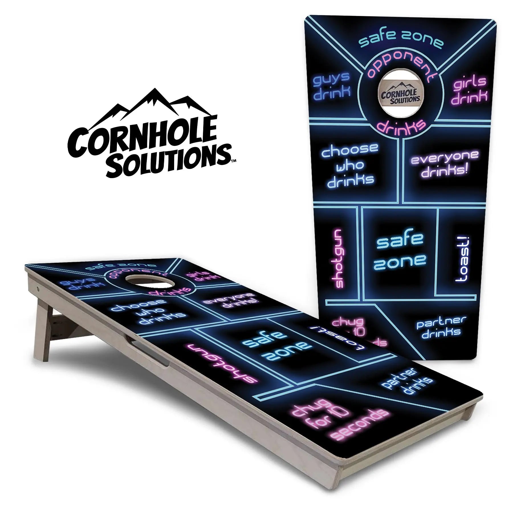 Drinking Game Black Background Cornhole Boards - Professional Tournament Series by Cornhole Solutions, custom cornhole board main product photo
