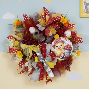 Cherry and duckling summer wreath detail, view 2