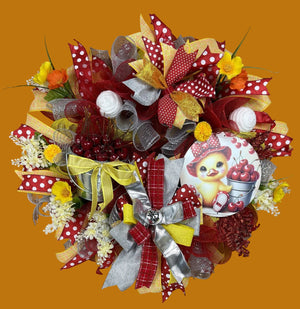 Cherry and duckling summer wreath detail, view 4