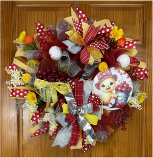 Cherry and duckling summer wreath detail, view 5