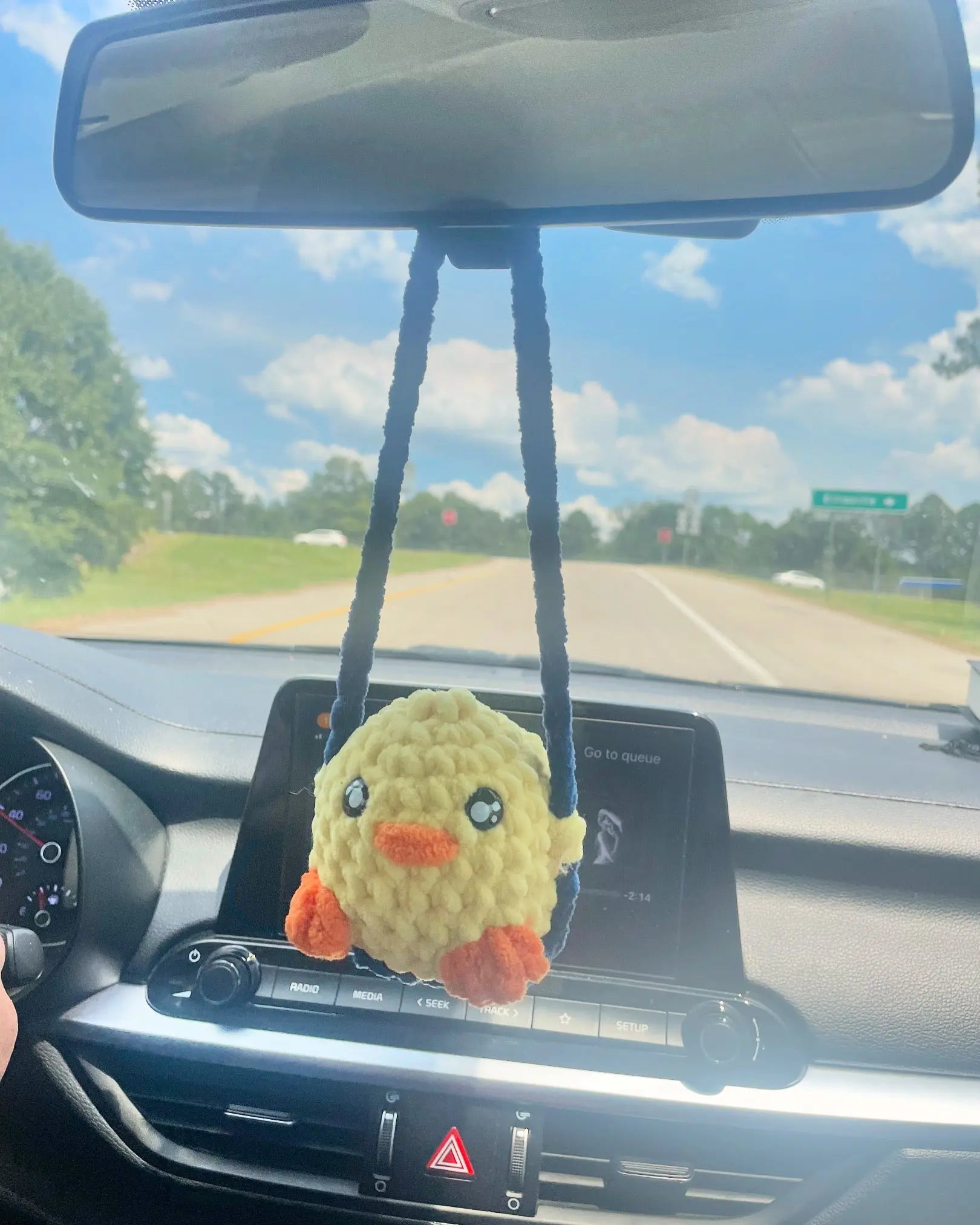 Ducky Car Swing - Handmade Crochet Duck Rearview Mirror Charm Car Accessories by Klassy Krafts, ornament main product photo