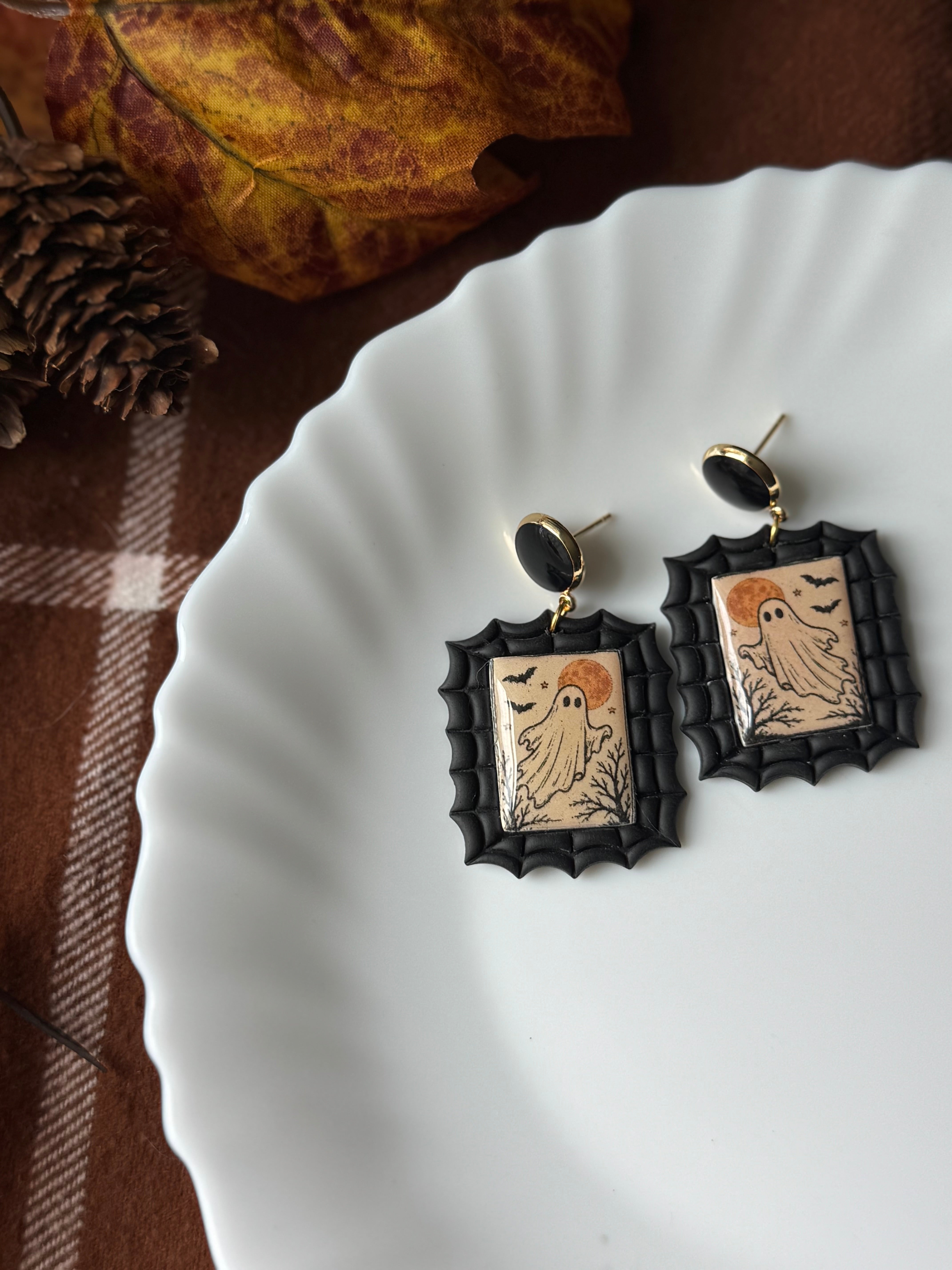 Ghost Stamps handmade polymer clay earrings by Shop Something Earthy — view 1 of 2