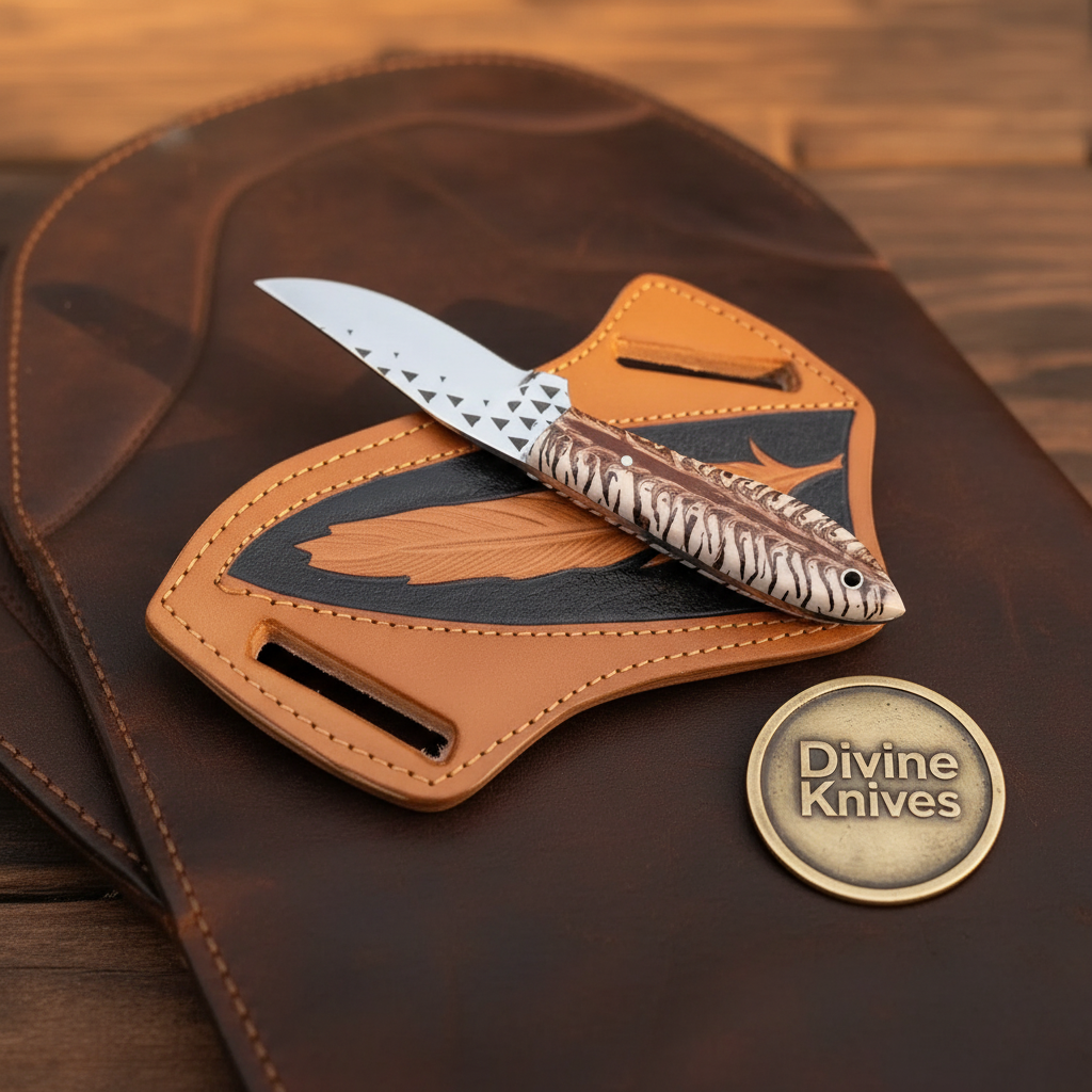 Studded Clip Point Hunter Knife by Divine Knives, product view 2
