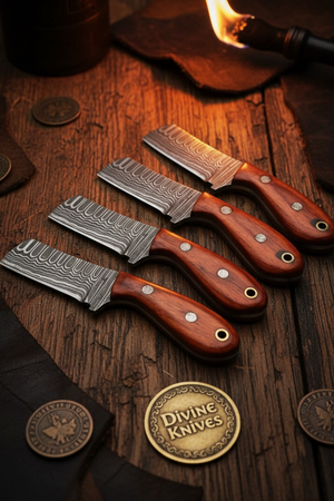 5-Piece Damascus Rosewood Mini Bull Cutter Set detail view by Divine Knives
