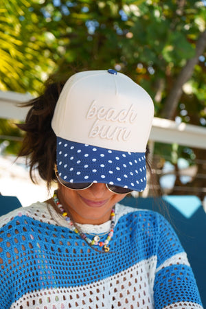 Beach Bum - Navy Polka Dot Hat by KenzKustomz — product view 1