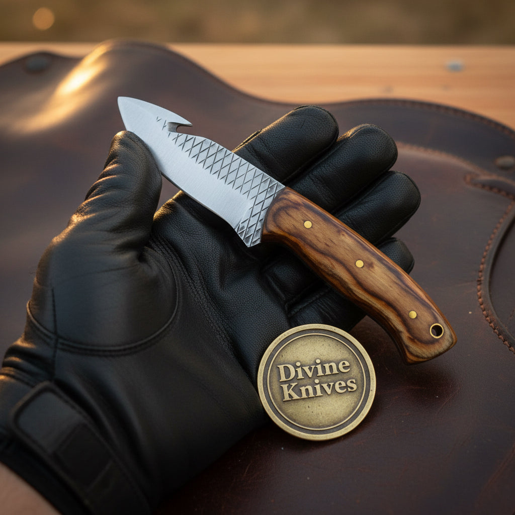Hand-Forged Rasp Steel Wood Gut Hook Knife by Divine Knives
