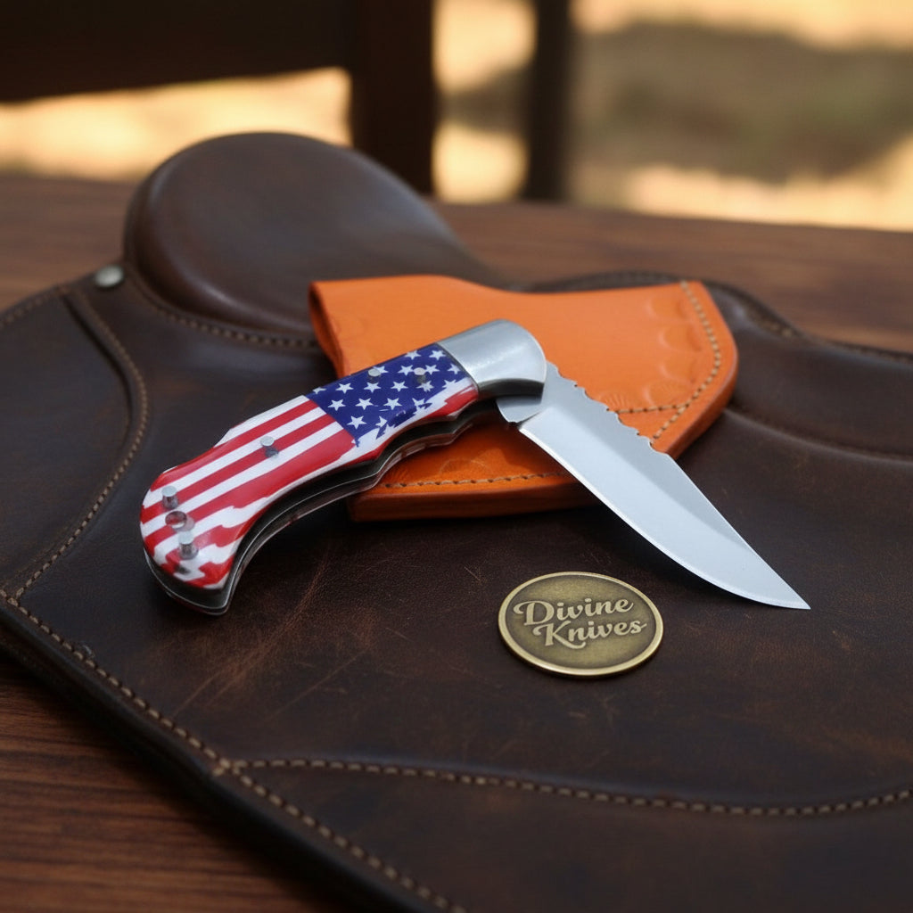 American Flag Lockback Pocket Knife with product detail, view 2